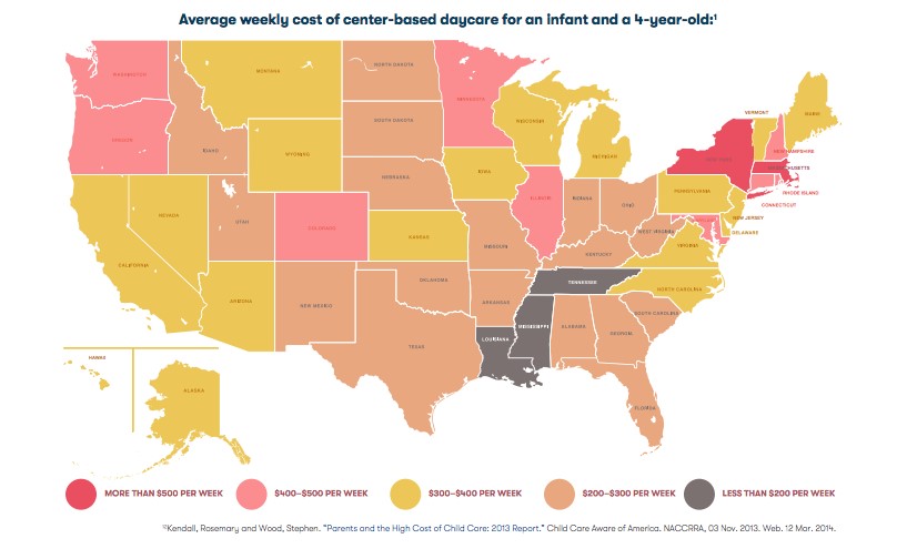 Average weekly childcare costs map